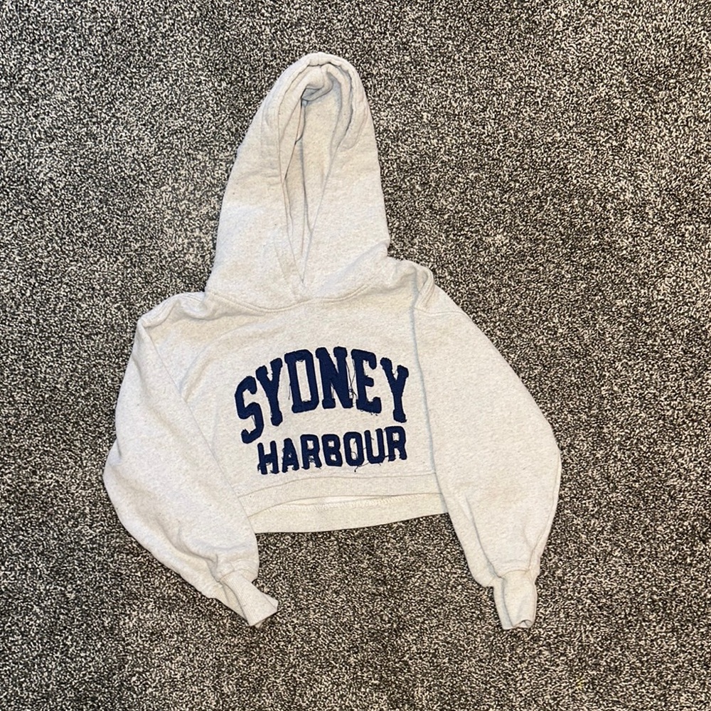 Zara kids Gray cropped Hoodie with Navy Text
